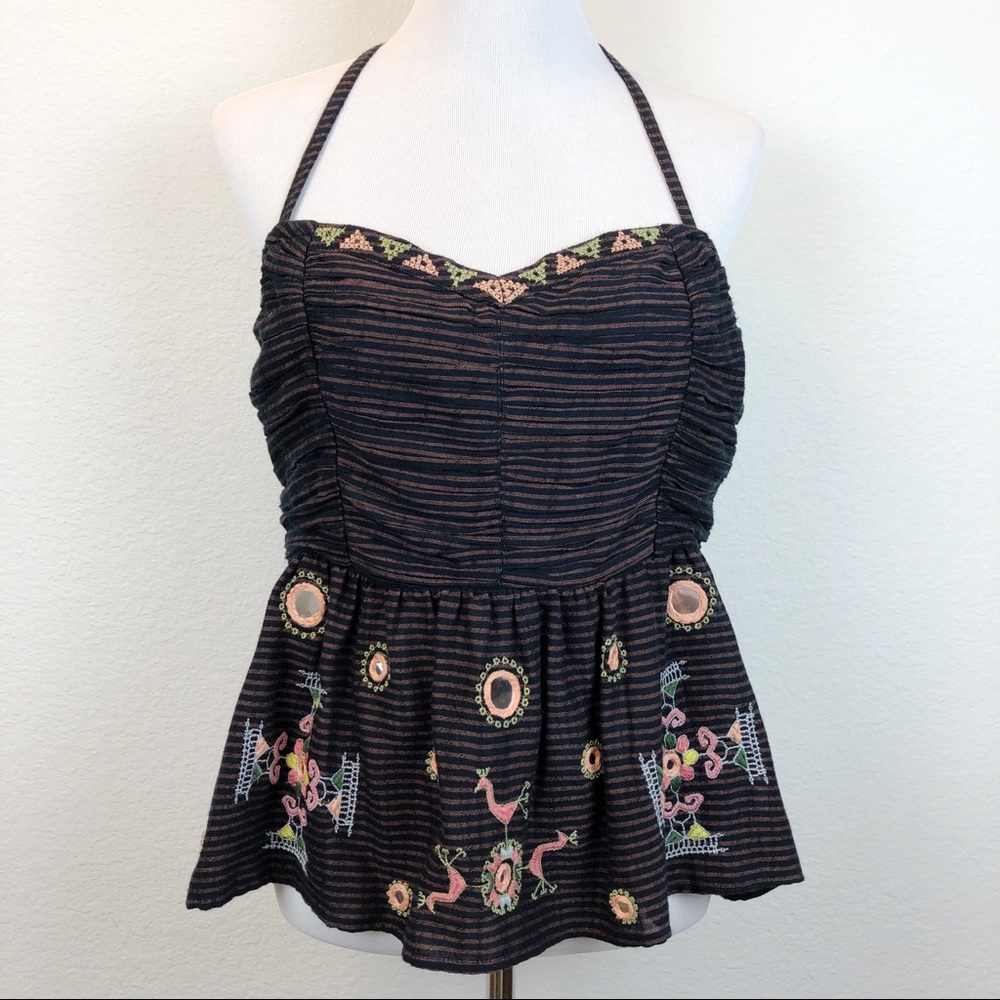 Free People Sweet Safari Embroidered Halter Top
